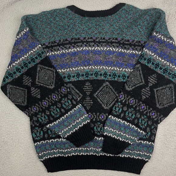 Vintage 90s New‎ Era Knit Acrylic Sweater Abstract Sweatshirt USA Made Sz Large - Picture 3 of 5